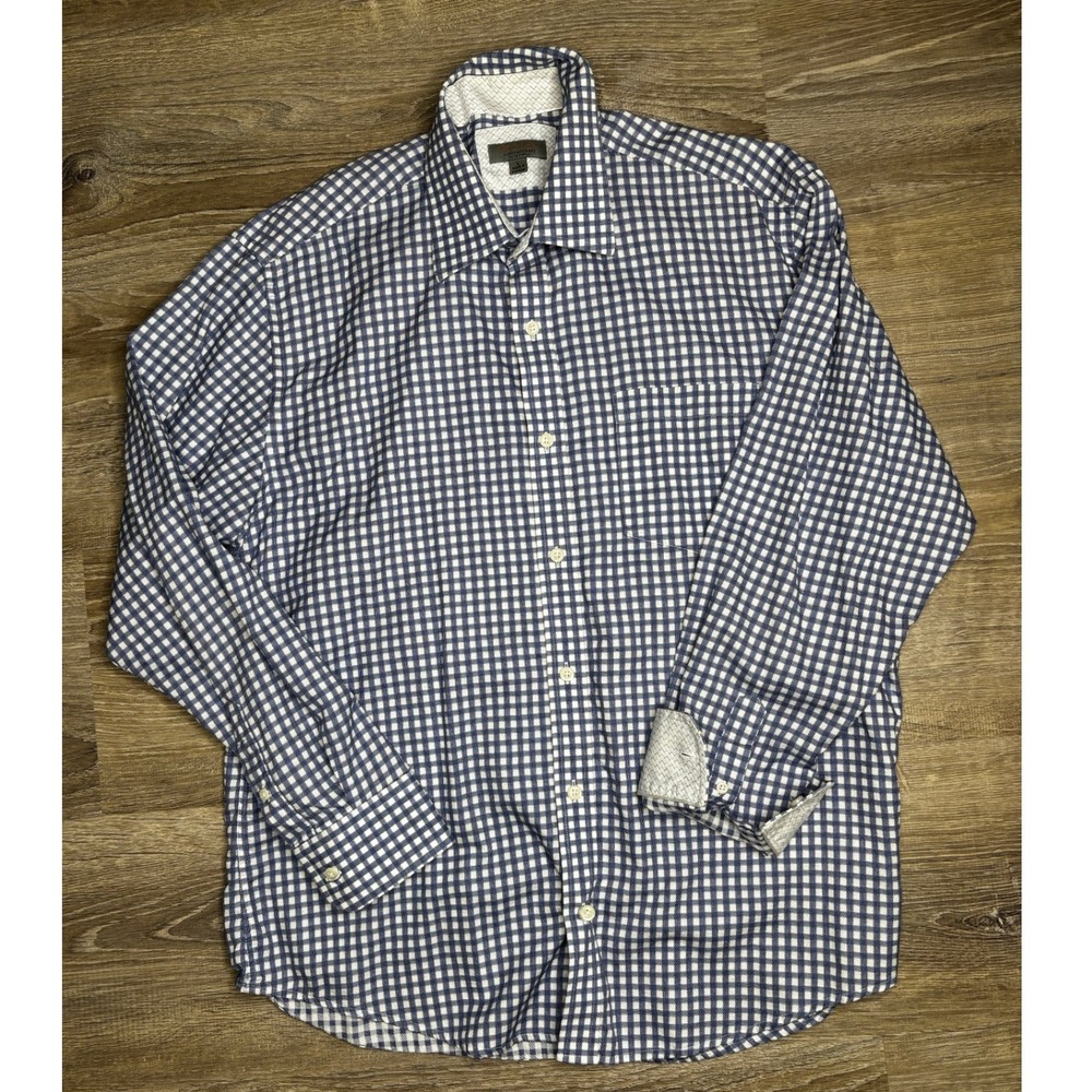 Nicoby‎ Contemporary Mens Large Blue Gingham Check Cotton Button Down